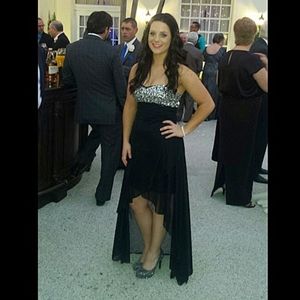 Celavie Black and Rhinestone High Low Dress